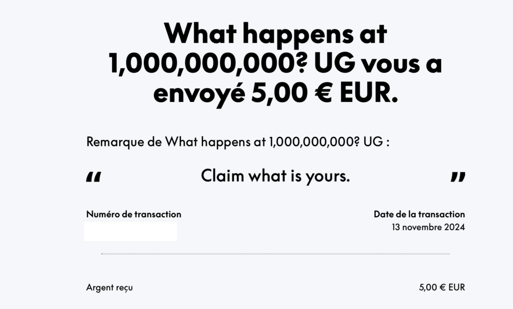 Le mail envoyé par PayPal, qui confirme l'envoi de 5 euros. Le mail envoyé par PayPal, qui confirme l'envoi de 5 euros.