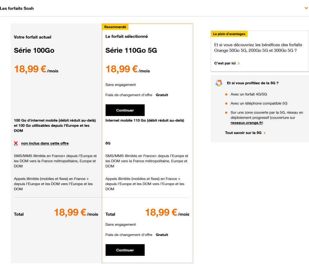 Pour le même prix qu'une offre 4G 100 Go, Orange propose 110 Go en 5G. Difficile de faire mieux. Pour le même prix qu'une offre 4G 100 Go, Orange propose 110 Go en 5G. Difficile de faire mieux.