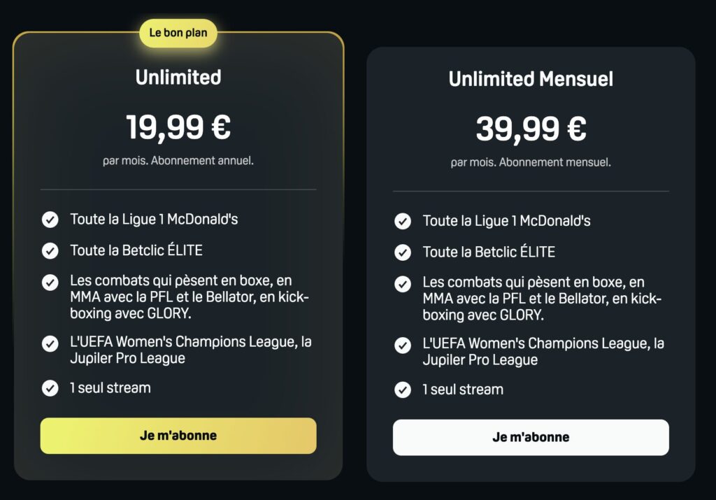 Les offres de DAZN le 26 novembre, avec une promo sur l'offre engagement, mais aucune en sans engagement. Les offres de DAZN le 26 novembre, avec une promo sur l'offre engagement, mais aucune en sans engagement.