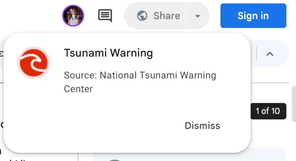 L'alerte tsunami de Google Docs // Source : The Verge L'alerte tsunami de Google Docs // Source : The Verge