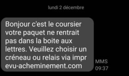 Un récent message de phishing. // Source : Signal-arnaques Un récent message de phishing. // Source : Signal-arnaques