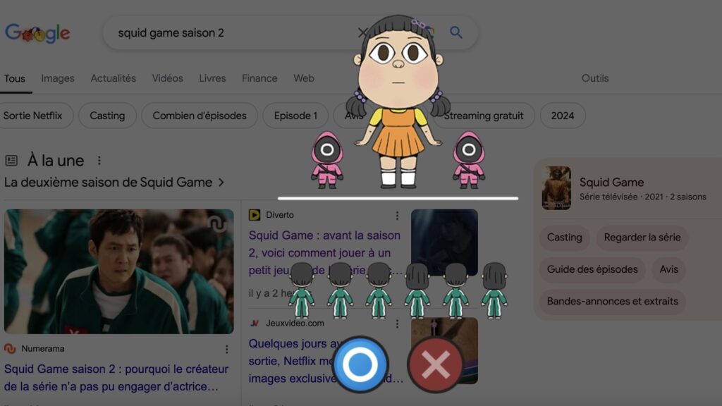Le petit jeu Squid Game de Google, avec Young-Hee // Source : Capture d'écran Numerama Le petit jeu Squid Game de Google, avec Young-Hee // Source : Capture d'écran Numerama