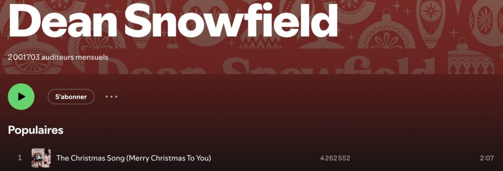 Dean Snowfield a déjà plus de 2 millions d'écoutes mensuelles. // Source : Numerama Dean Snowfield a déjà plus de 2 millions d'écoutes mensuelles. // Source : Numerama