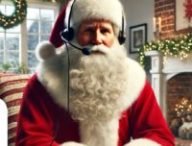 Le père Noël au téléphone, pour répondre aux questions de ChatGPT. // Source : Numerama avec DALL-E Le père Noël au téléphone, pour répondre aux questions de ChatGPT. // Source : Numerama avec DALL-E