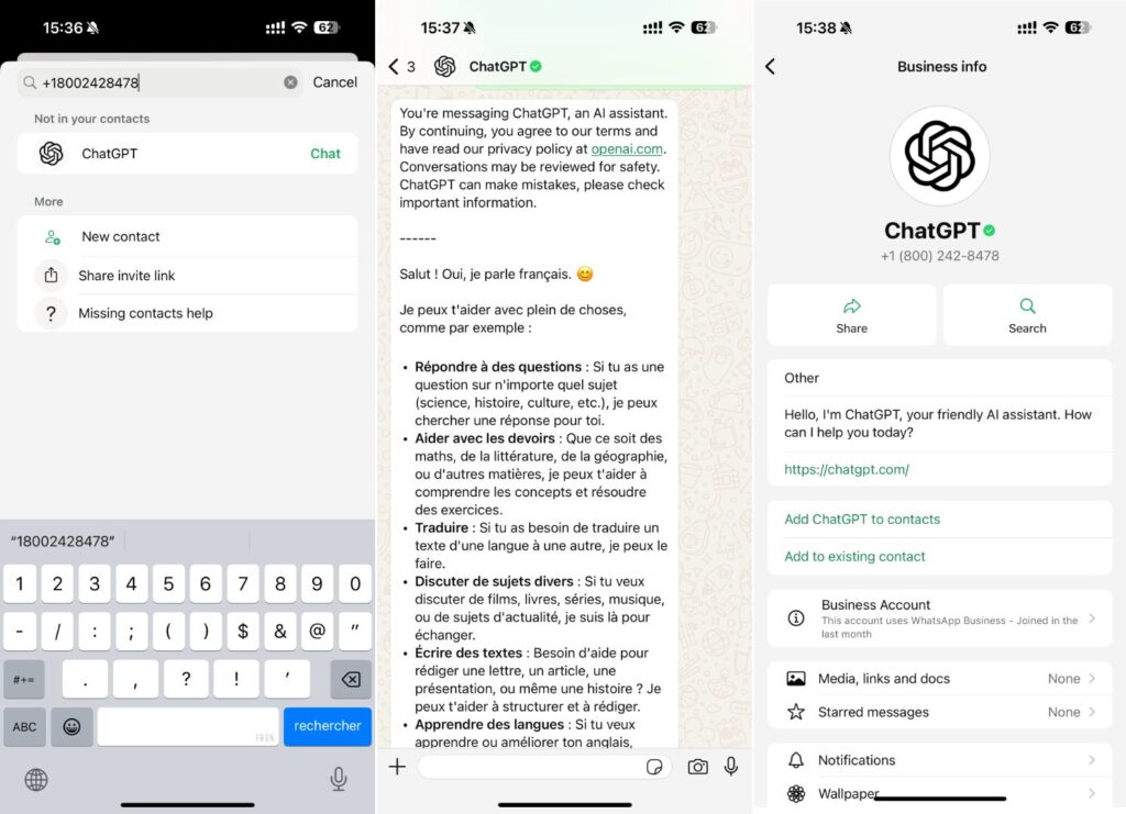 L'intégration de ChatGPT dans WhatsApp. L'intégration de ChatGPT dans WhatsApp.