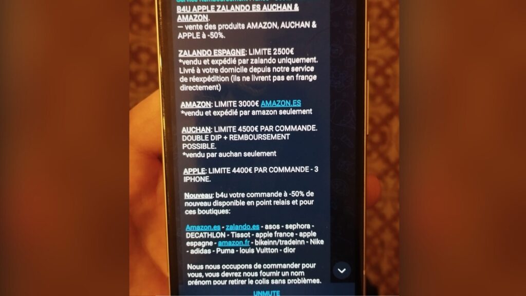 Une chaîne de refund sur Telegram. // Source : Numerama Une chaîne de refund sur Telegram. // Source : Numerama