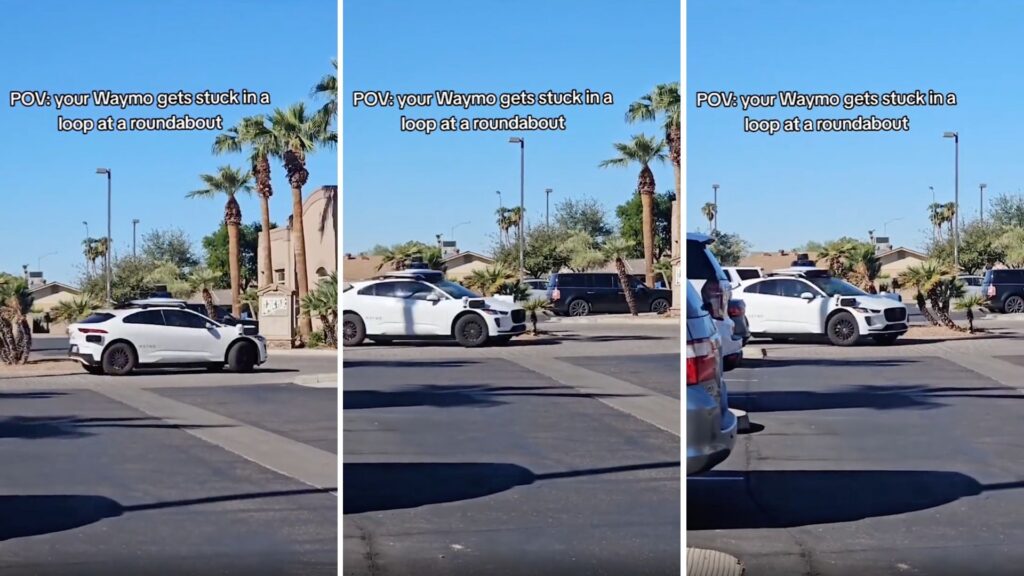 Un robot-taxi Waymo coincé dans un rond-point // Source : coffeebeanie24 via Reddit Un robot-taxi Waymo coincé dans un rond-point // Source : coffeebeanie24 via Reddit