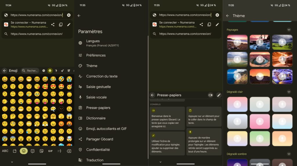 Un aperçu du clavier Gboard // Source : Numerama Un aperçu du clavier Gboard // Source : Numerama