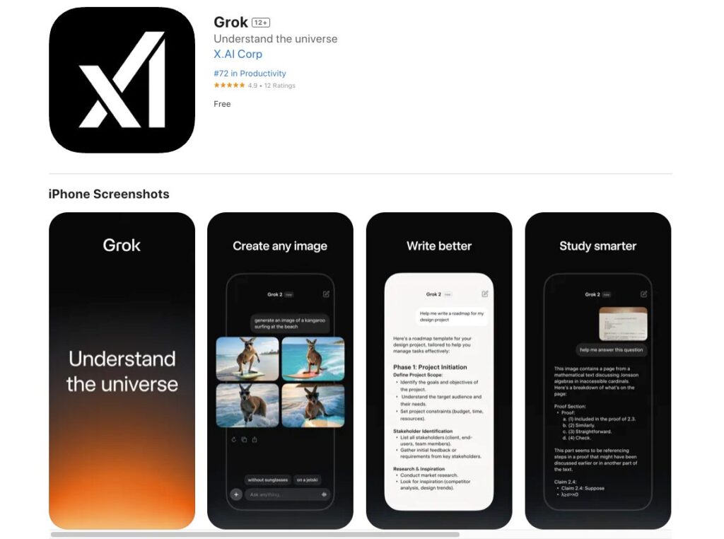 La page de Grok sur l'App Store // Source : Numerama La page de Grok sur l'App Store // Source : Numerama