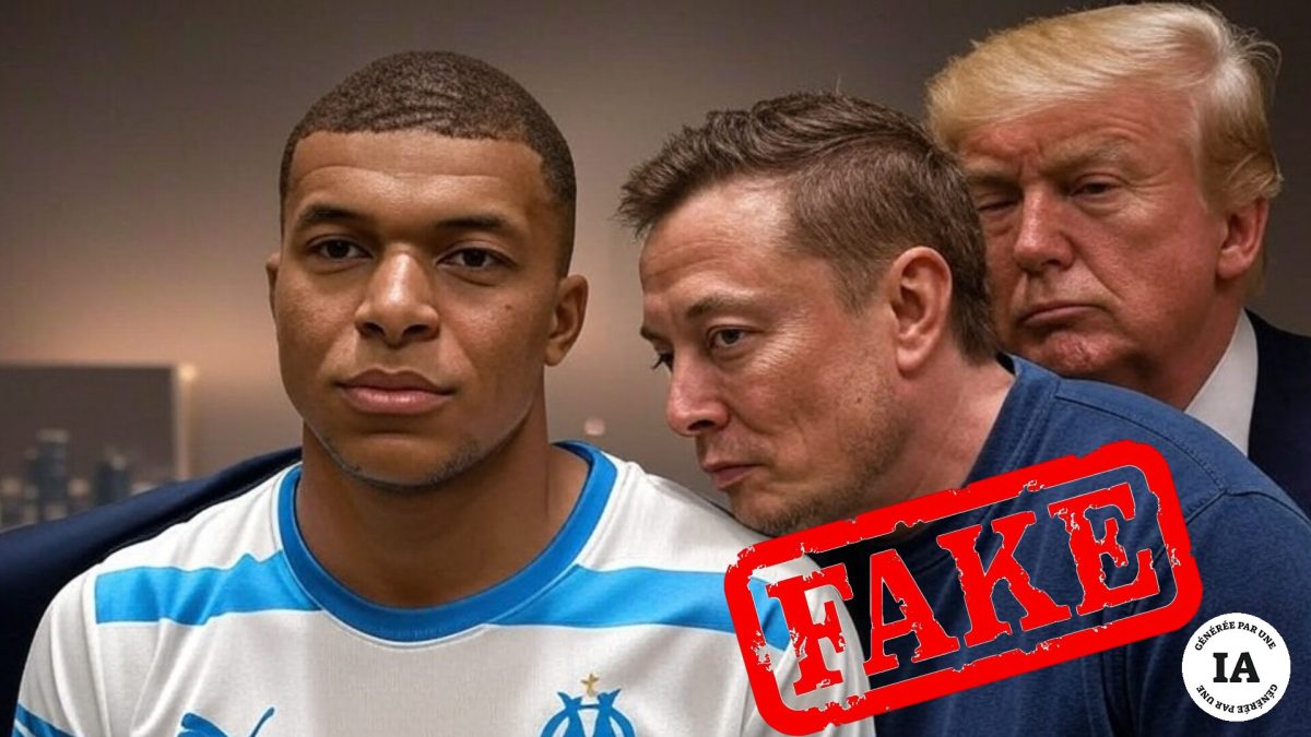 Fausse image de Kylian Mbappé, Elon Musk et Donald Trump générée par Grok 2. // Source : Numerama, avec Grok Fausse image de Kylian Mbappé, Elon Musk et Donald Trump générée par Grok 2. // Source : Numerama, avec Grok