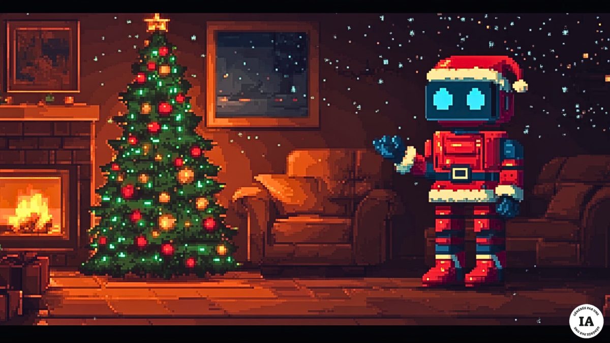 Des chansons de Noël générées par IA s'infiltrent dans les playlist. // Source : Numerama avec Midjourney Des chansons de Noël générées par IA s'infiltrent dans les playlist. // Source : Numerama avec Midjourney