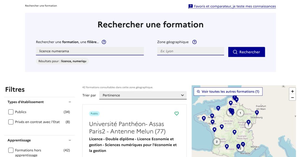 La recherche de formations dans Parcoursup // Source : Capture Numerama La recherche de formations dans Parcoursup // Source : Capture Numerama