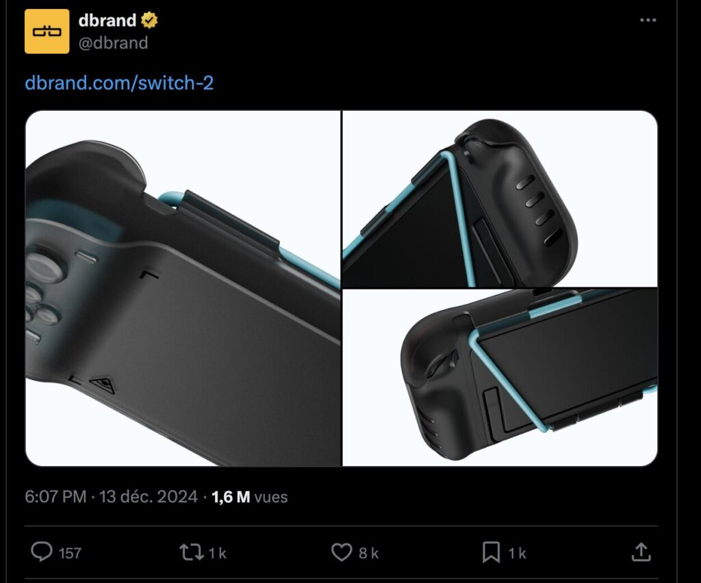 Sur X, Dbrand a décidé de publier des images de la Nintendo Switch 2 le 13 décembre. Sur X, Dbrand a décidé de publier des images de la Nintendo Switch 2 le 13 décembre.