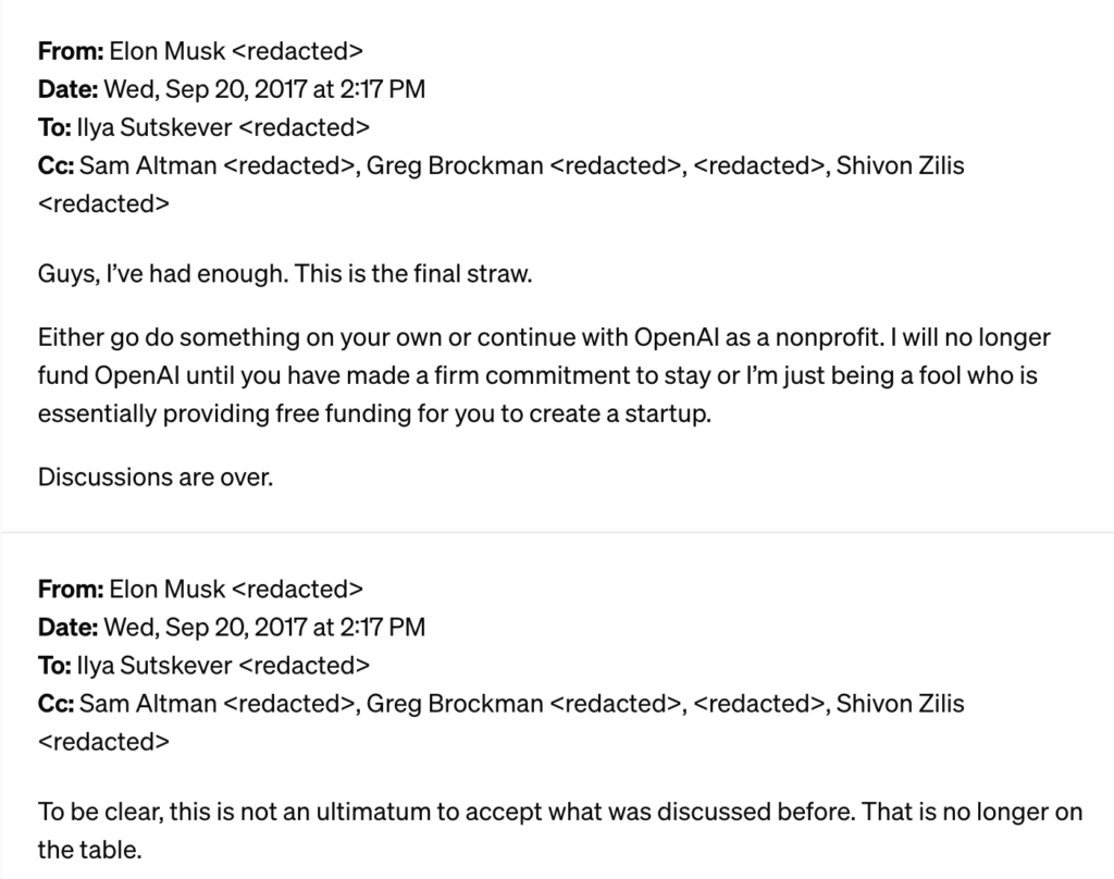 Les réponses d'Elon Musk aux longues questions de Greg Brockman et Ilya Sutskever. Les réponses d'Elon Musk aux longues questions de Greg Brockman et Ilya Sutskever.