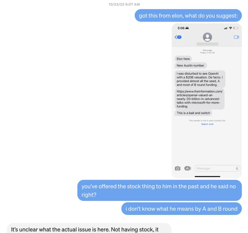 Dans un SMS, Elon Musk s'insurge de ne pas pouvoir récupérer son investissement. Dans un SMS, Elon Musk s'insurge de ne pas pouvoir récupérer son investissement.