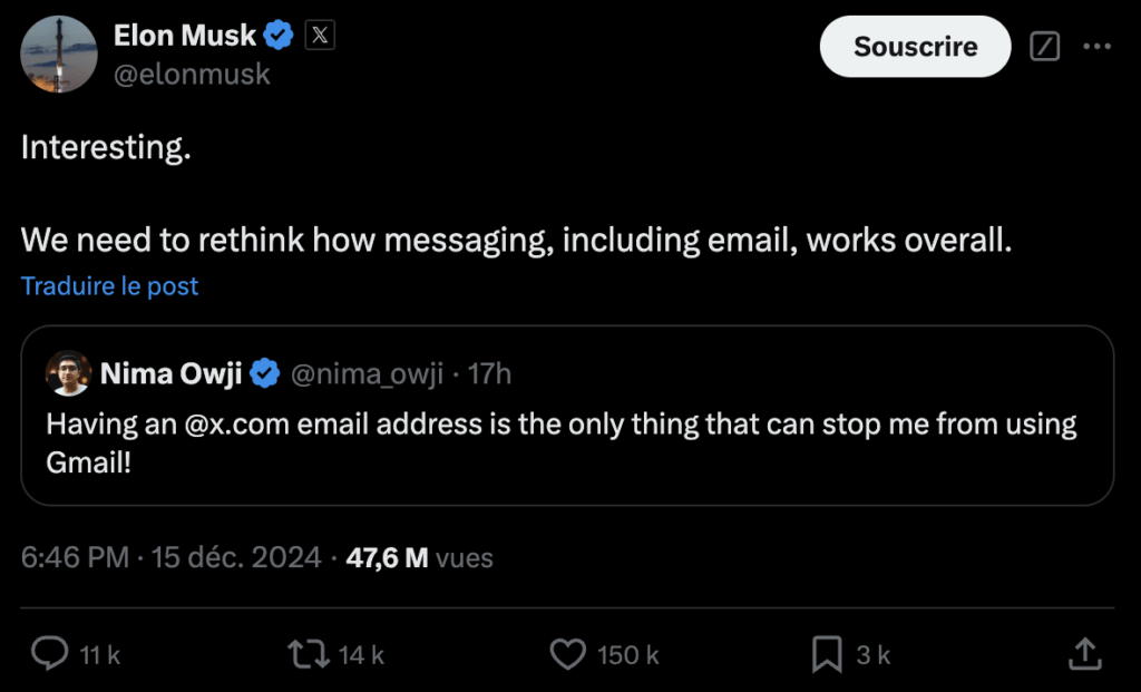 La réponse d'Elon Musk à Nima Owji. La réponse d'Elon Musk à Nima Owji.