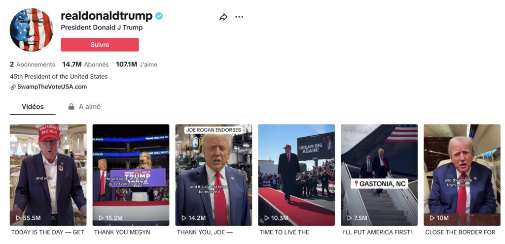 Sur TikTok, Donald Trump réunit plus de 10 millions d'abonnés.