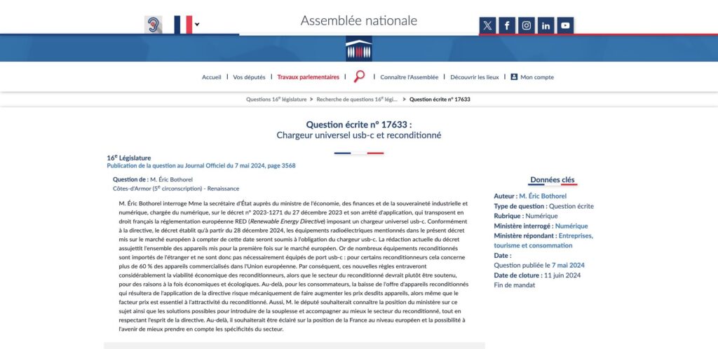 La question supprimée d'Éric Bothorel // Source : Numerama La question supprimée d'Éric Bothorel // Source : Numerama