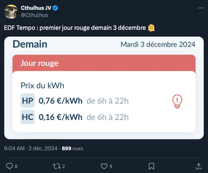 Les tarifs de Tempo pour le 3 décembre 2024. // Source : Via X @Cthulhus Les tarifs de Tempo pour le 3 décembre 2024. // Source : Via X @Cthulhus