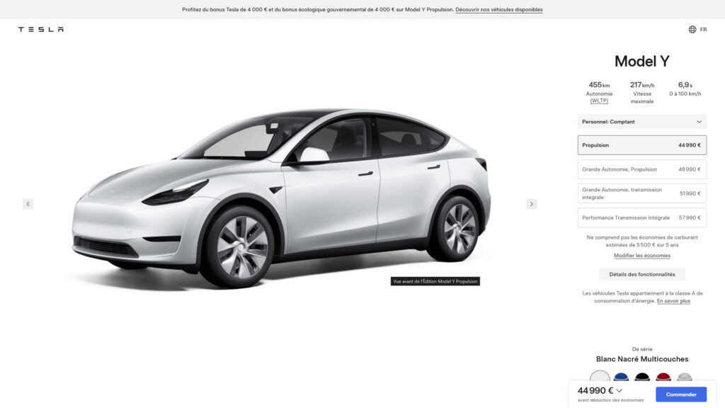 Configurateur Tesla au 6 decembre // Source : Capture site Tesla Configurateur Tesla au 6 decembre // Source : Capture site Tesla