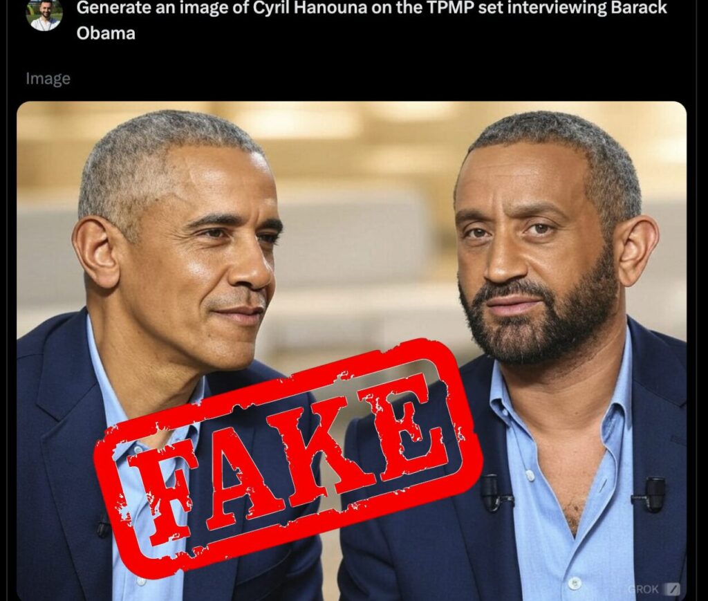 Les visages de Barack Obama et de Cyril Hanouna sont incroyablement fidèles à la réalité. // Source : Numerama, avec Grok Les visages de Barack Obama et de Cyril Hanouna sont incroyablement fidèles à la réalité. // Source : Numerama, avec Grok