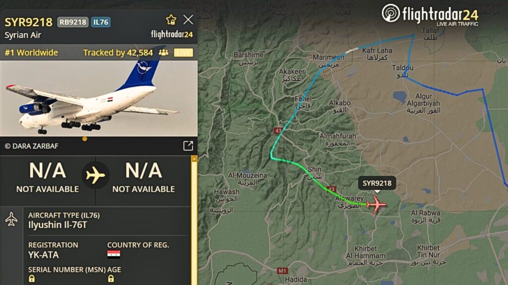 Un avion cargo de Syrian Air fait demi tour le 7 décembre. // Source : AirNav / X Un avion cargo de Syrian Air fait demi tour le 7 décembre. // Source : AirNav / X