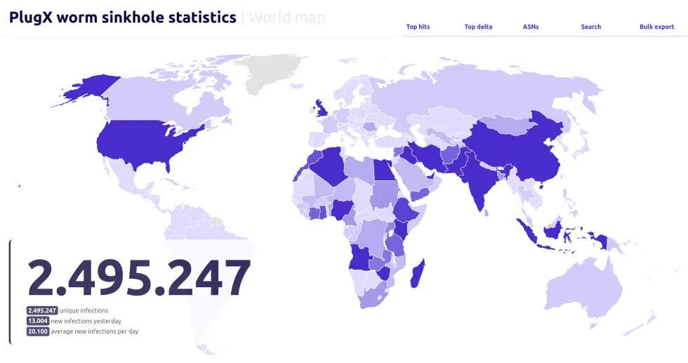 Tous les pays où une souche de PlugX a été détectée. // Source : Sekoia.io Tous les pays où une souche de PlugX a été détectée. // Source : Sekoia.io
