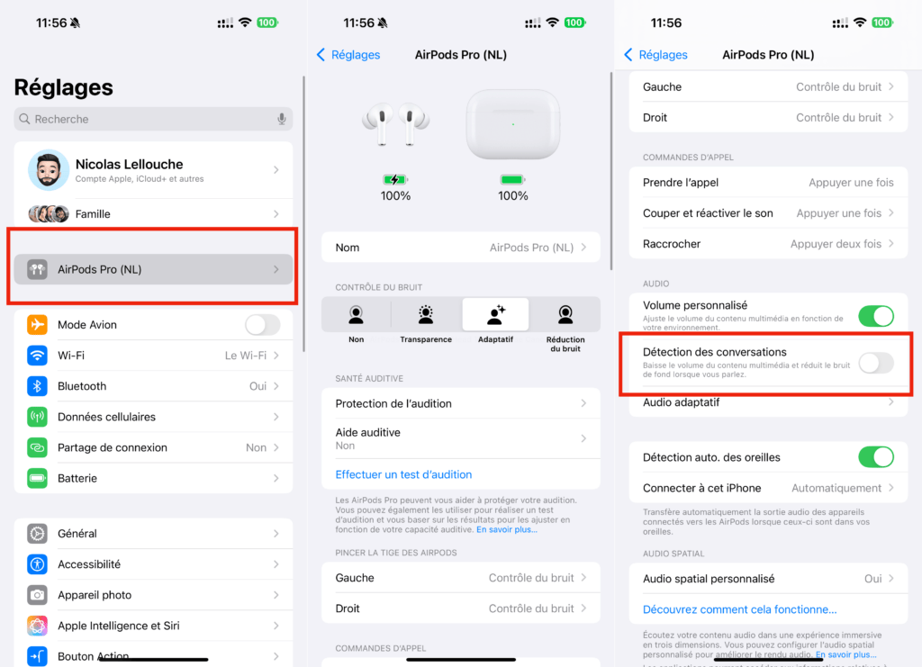 Dans les réglages, Apple offre plus d'options pour personnaliser ses AirPods. Dans les réglages, Apple offre plus d'options pour personnaliser ses AirPods.