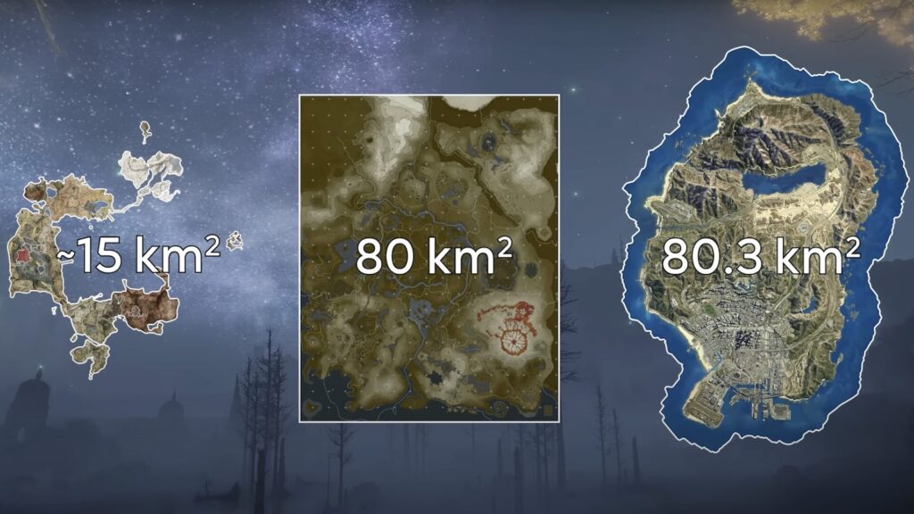 La vraie superficie d'Elden Ring // Source : Capture YouTube La vraie superficie d'Elden Ring // Source : Capture YouTube