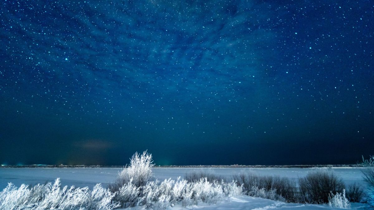 Ciel étoilé et paysage enneigé. // Source : Envato Ciel étoilé et paysage enneigé. // Source : Envato