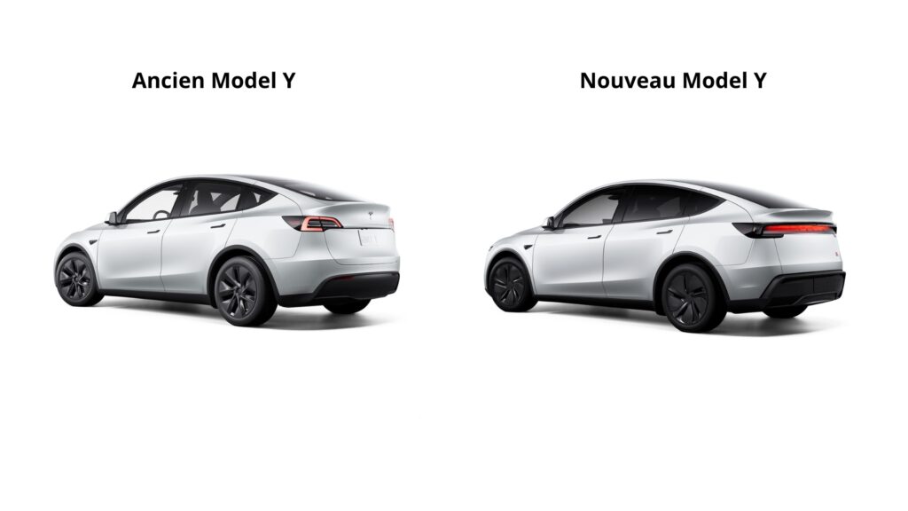 L'arrière du Tesla Model Y avant et après son restylage. // Source : Numerama L'arrière du Tesla Model Y avant et après son restylage. // Source : Numerama
