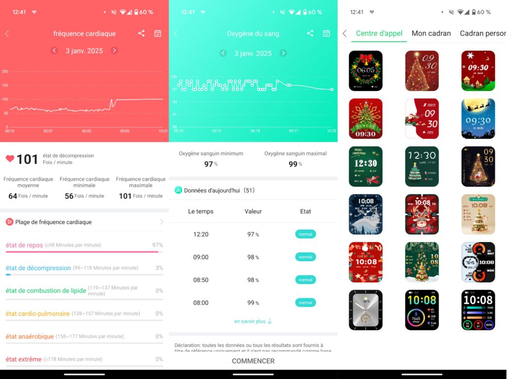 Les mesures de santé et les cadrans de l'application // Source : Numerama Les mesures de santé et les cadrans de l'application // Source : Numerama