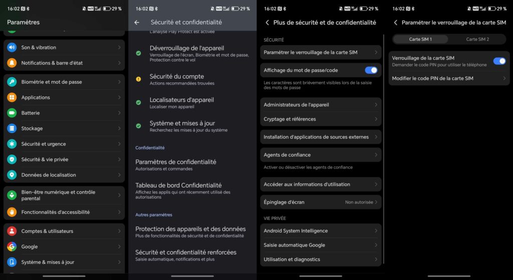 Les étapes pour changer son code PIN sur Android // Source : Numerama Les étapes pour changer son code PIN sur Android // Source : Numerama
