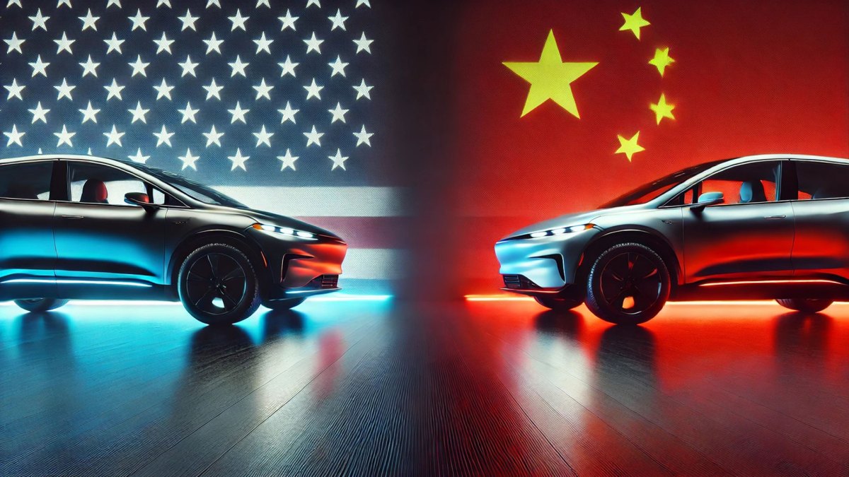 Conflit entre les USA et la Chine pour la voiture connectée // Source : Dall-e Conflit entre les USA et la Chine pour la voiture connectée // Source : Dall-e
