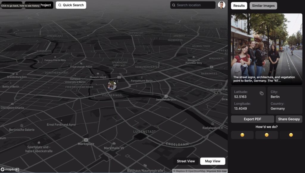 Une démonstration de GeoSpy // Source : Graylark Technologies Une démonstration de GeoSpy // Source : Graylark Technologies