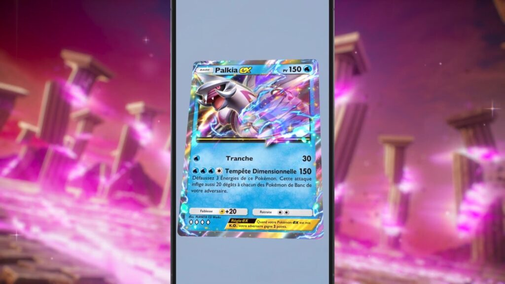 La carte Palkia de l'extension « Choc Spatio-Temporel » // Source : The Pokémon Company La carte Palkia de l'extension « Choc Spatio-Temporel » // Source : The Pokémon Company