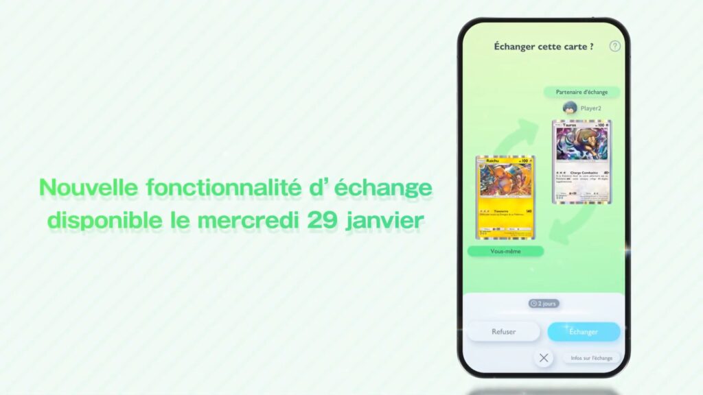 L'interface des échanges dans « Pokémon TCG Pocket » // Source : The Pokémon Company L'interface des échanges dans « Pokémon TCG Pocket » // Source : The Pokémon Company