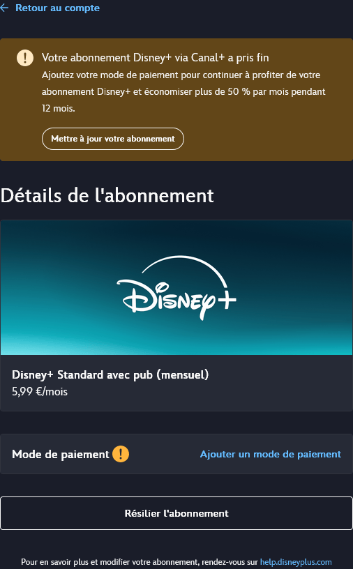 Résilier son abonnement Disney+ // Source : Numerama Résilier son abonnement Disney+ // Source : Numerama
