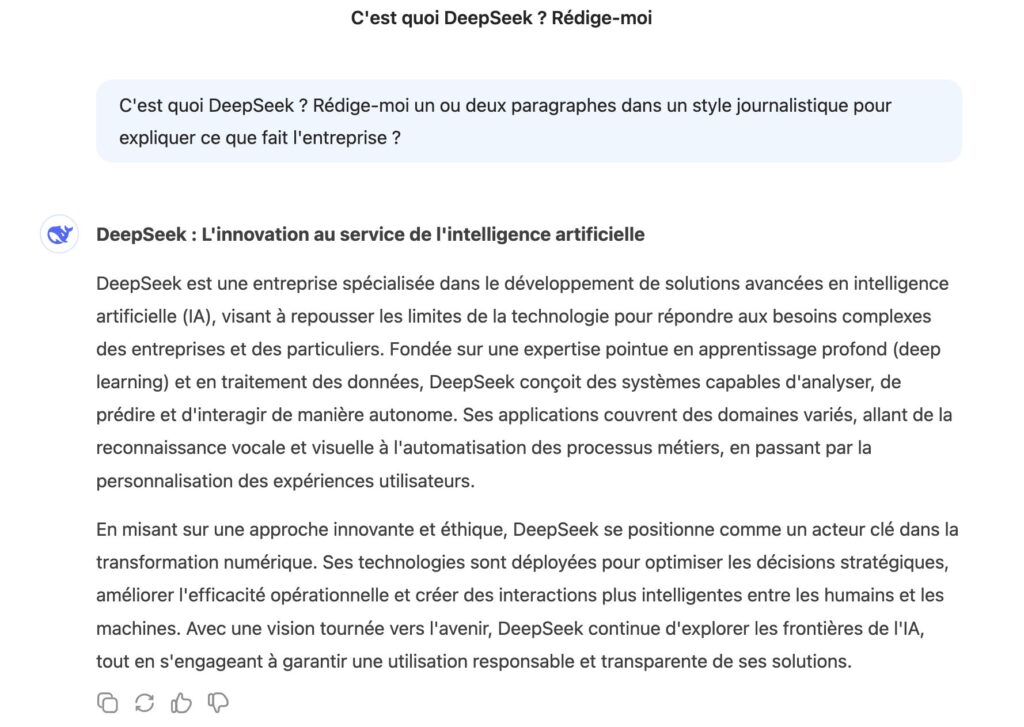 L'interface de DeepSeek reprend celle de ChatGPT. L'interface de DeepSeek reprend celle de ChatGPT.