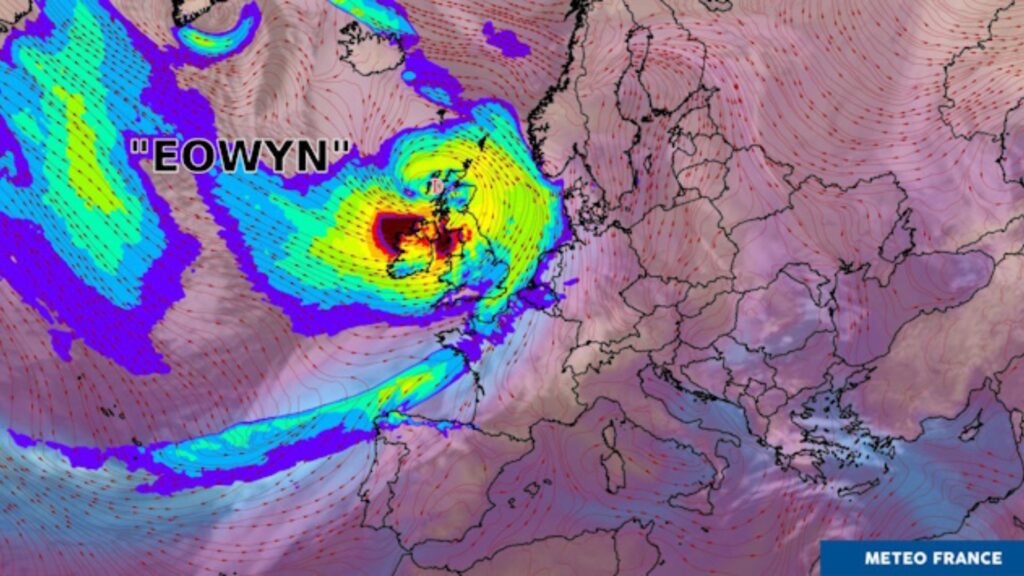 La tempête Eowyn tombe sur le Royaume-Uni à partir du 23 janvier 2025. // Source : Météo-France La tempête Eowyn tombe sur le Royaume-Uni à partir du 23 janvier 2025. // Source : Météo-France