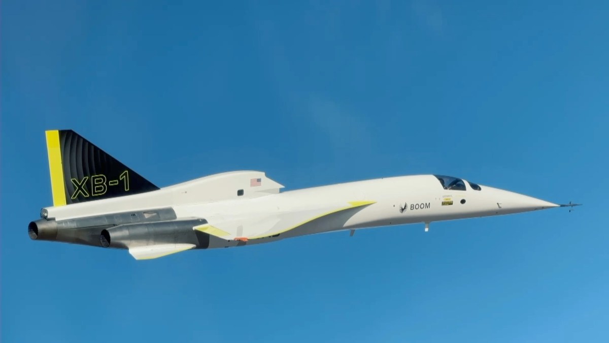 L'avion XB-1 au moment du vol du 28 janvier 2025. // Source : Boom Supersonic L'avion XB-1 au moment du vol du 28 janvier 2025. // Source : Boom Supersonic