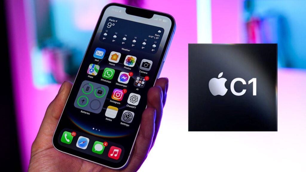 L'iPhone 16e et le modem Apple C1. // Source : Numerama L'iPhone 16e et le modem Apple C1. // Source : Numerama