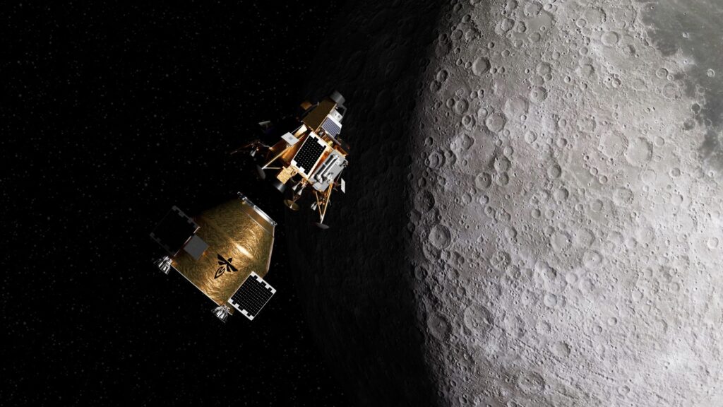 Vue d'artiste de Blue Ghost arrivant sur la Lune. // Source : Flickr/CC/Firefly Aerospace (photo recadrée) Vue d'artiste de Blue Ghost arrivant sur la Lune. // Source : Flickr/CC/Firefly Aerospace (photo recadrée)