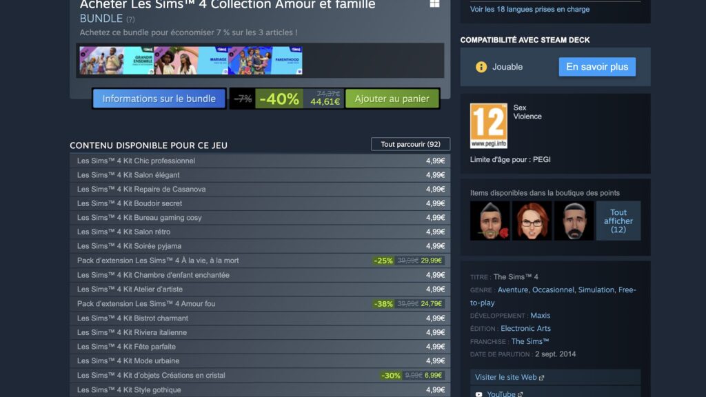 Tous les DLC des Sims 4 // Source : Capture Steam Tous les DLC des Sims 4 // Source : Capture Steam