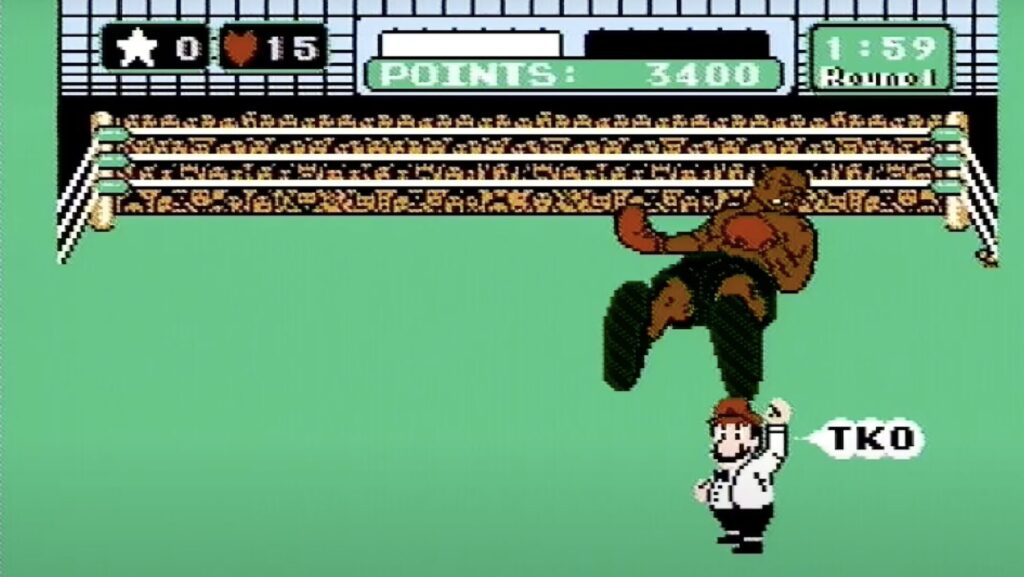 Mike Tyson K.O. dans le jeu vidéo Mike Tyson's Punch-Out!! // Source : Capture YouTube Mike Tyson K.O. dans le jeu vidéo Mike Tyson's Punch-Out!! // Source : Capture YouTube