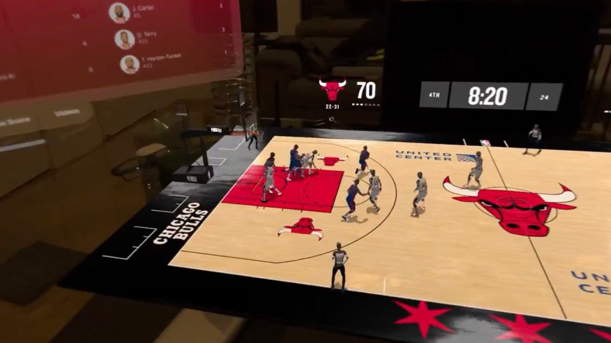 Un match NBA en réalité augmentée sur l'Apple Vision Pro // Source : Capture X (ex-Twitter) Un match NBA en réalité augmentée sur l'Apple Vision Pro // Source : Capture X (ex-Twitter)