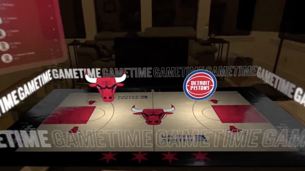 Un match NBA en réalité augmentée sur l'Apple Vision Pro // Source : Capture X (ex-Twitter) Un match NBA en réalité augmentée sur l'Apple Vision Pro // Source : Capture X (ex-Twitter)