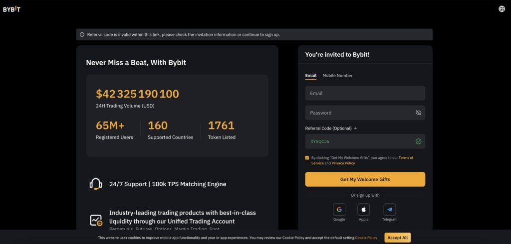La plateforme Bybit // Source : Bybit La plateforme Bybit // Source : Bybit