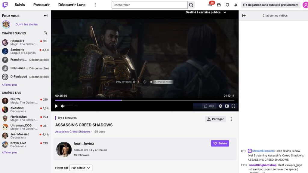 Assassin's Creed Shadows en fuite sur Twitch // Source : Capture Twitch Assassin's Creed Shadows en fuite sur Twitch // Source : Capture Twitch