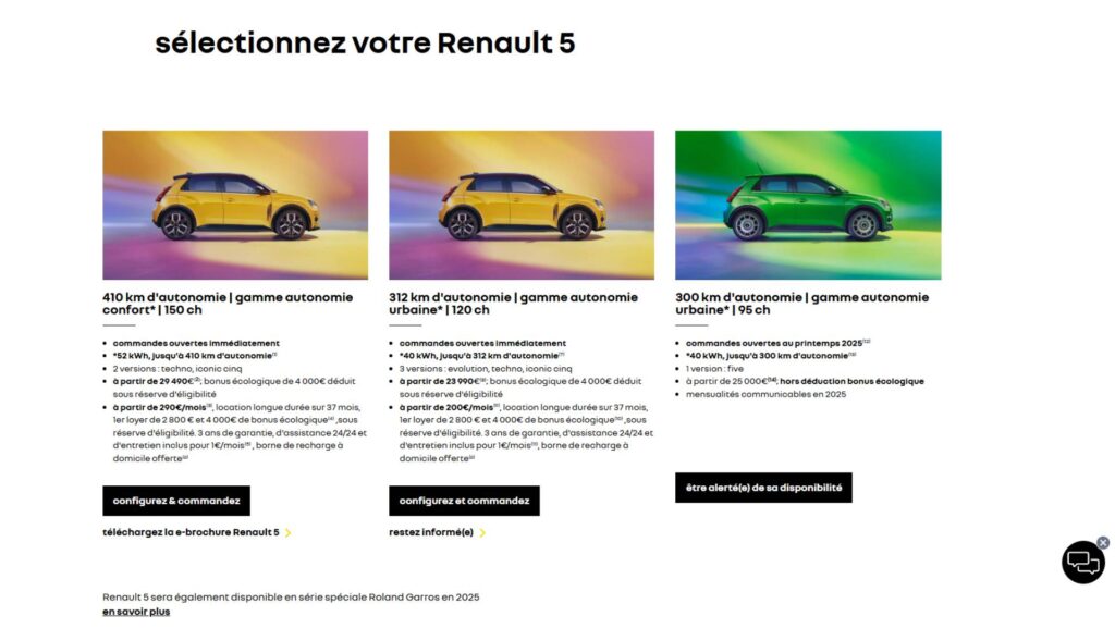 Configurateur Renault 5 // Source : Capture site Renault.fr Configurateur Renault 5 // Source : Capture site Renault.fr